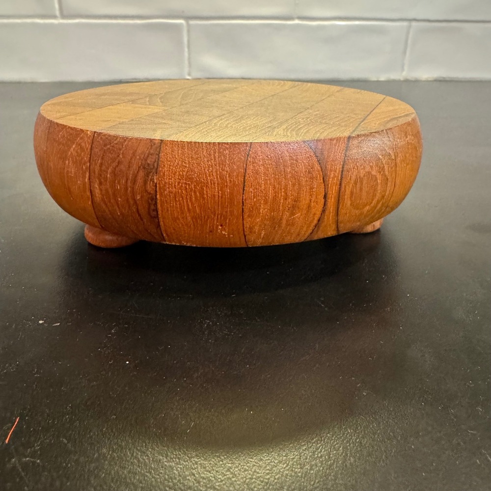 Atapco Teak Wood Trivet Handcrafted 6in Brown Footed Butcher Block MCM B-16 - Picture 2 of 7
